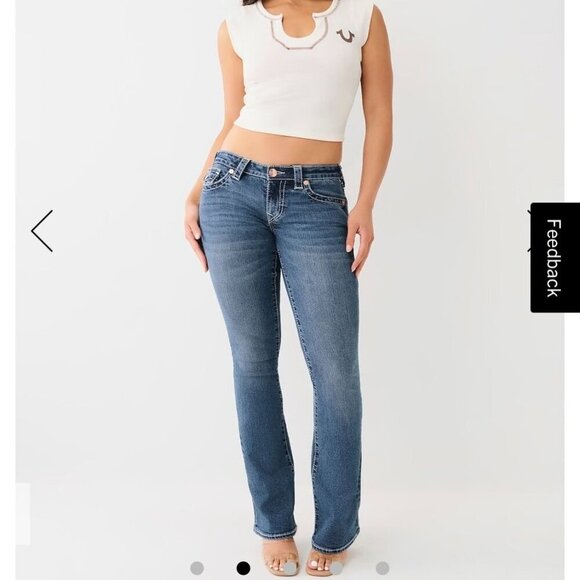 True Religion Becca Low Rise Flare Bootcut Jeans Women 30 Waist Y2K 00s Dark USA - Picture 2 of 16